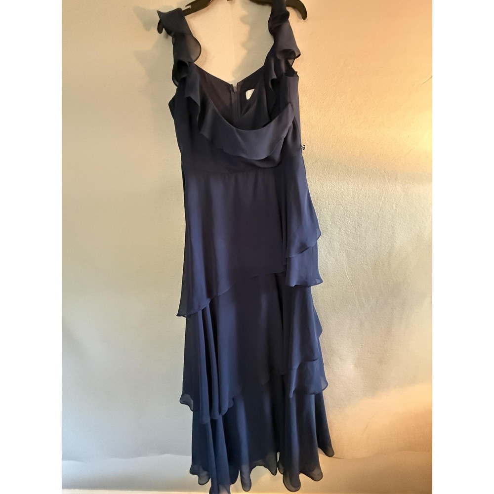 Tahari Arthur S. Levine Dress Womens 12 Blue Ruffle Chiffon Cowl Maxi Formal